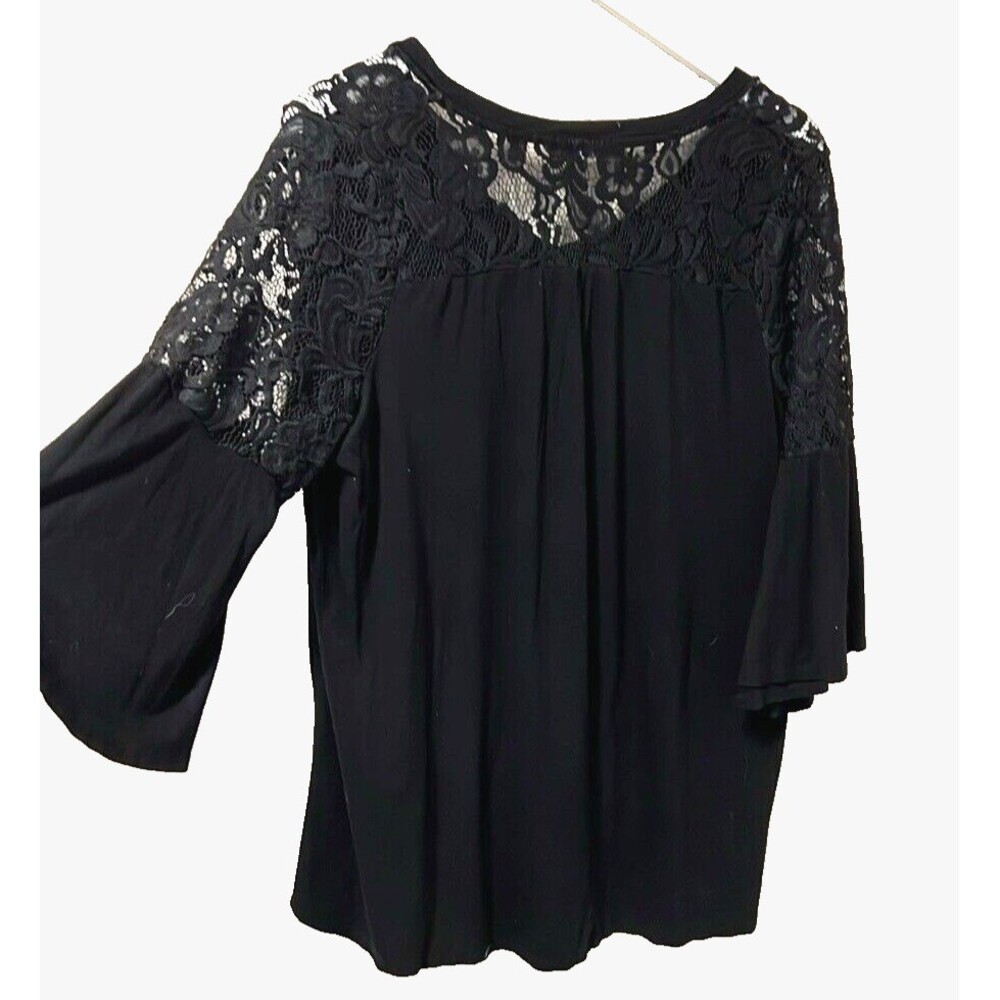 Cyrus | Black Hi-Lo Blouse Bell Lace Sleeve Plus 1X